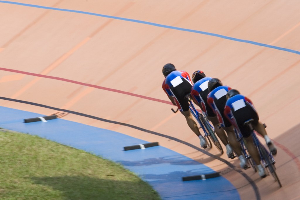 Line of bicycle riders on a race