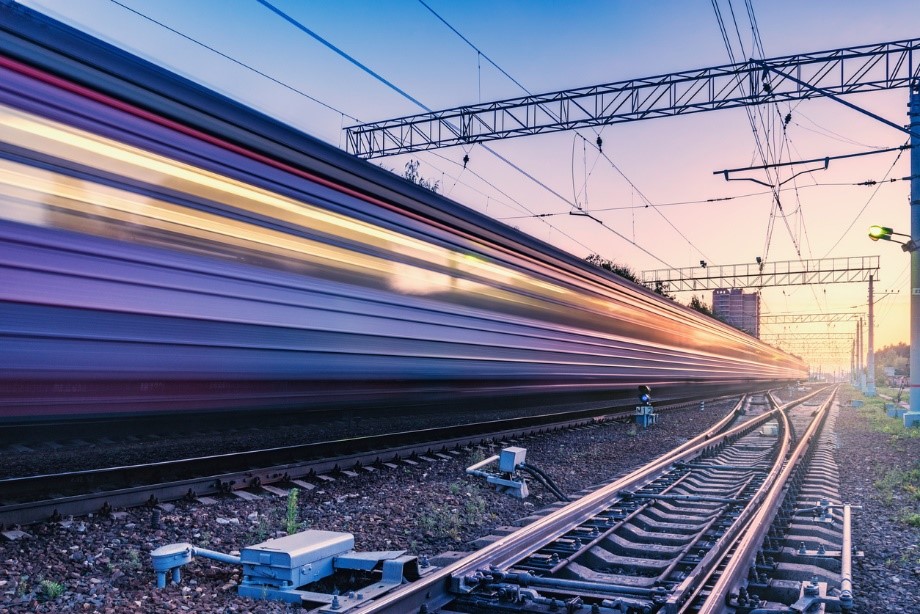 Fast moving train on tracks