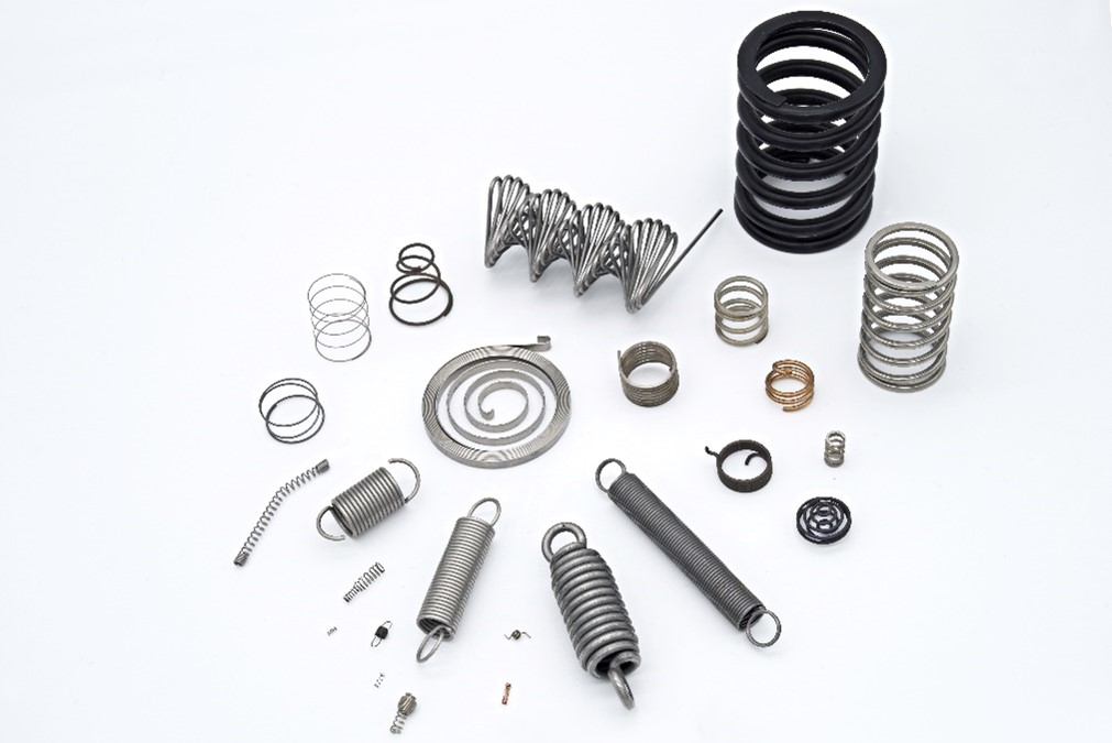 Different types of springs photographed with a white background