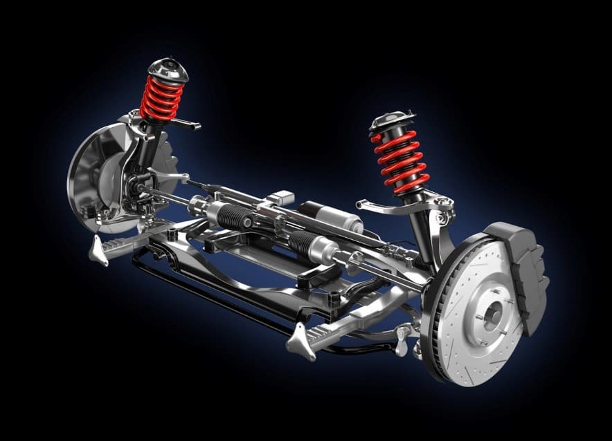 A close-up of a car suspension